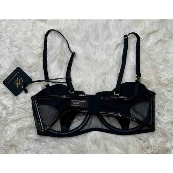 Honey Birdette ELLA🖤 Faux Leather Shine FULL 3 Piece Set 32DDD Bra, S, XS Thong - Picture 4 of 11